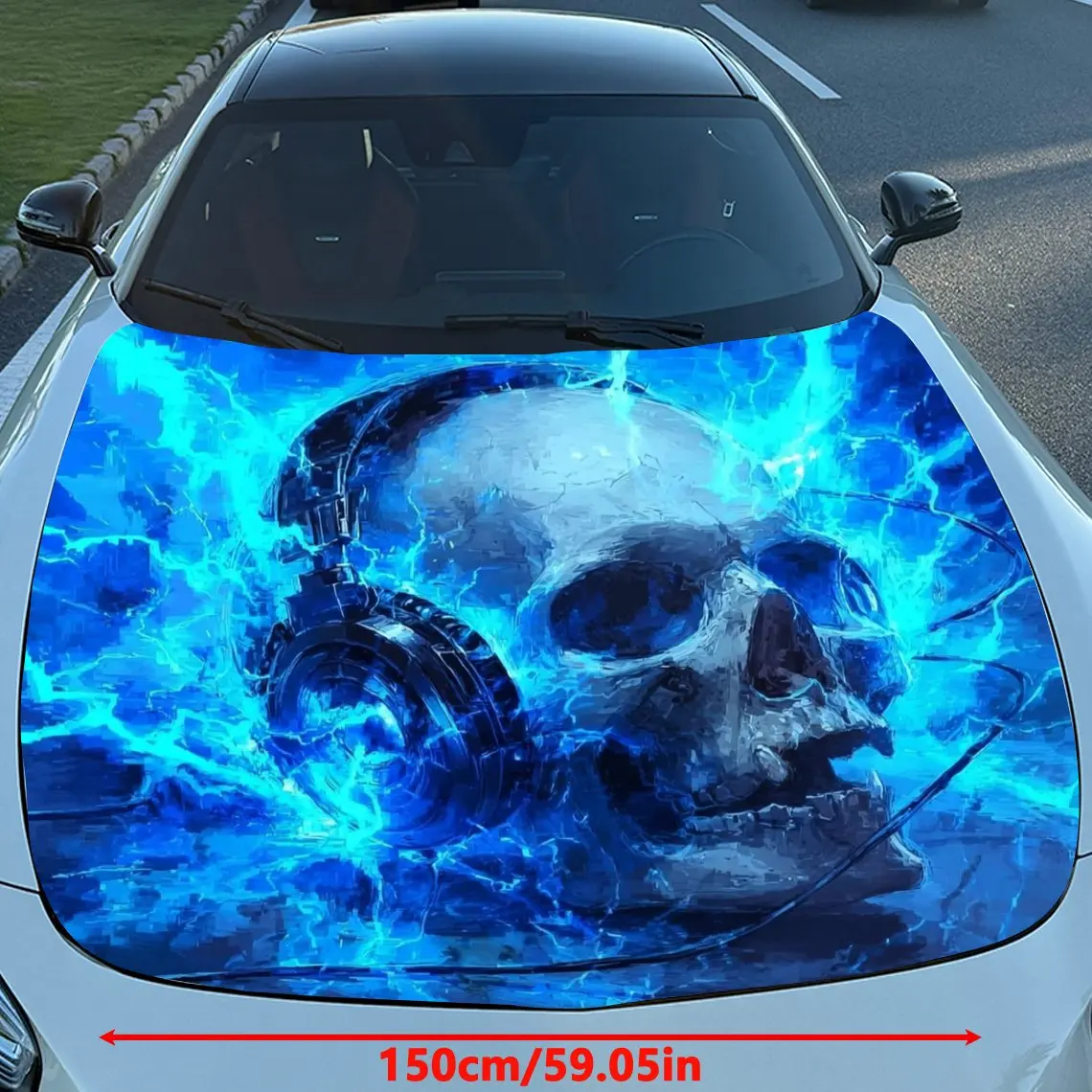 Electronic Music Skull PVC Vinyl Film, Self-adhesive Waterproof Engine Hood Sticker, Suitable For Decorative Protection Stickers