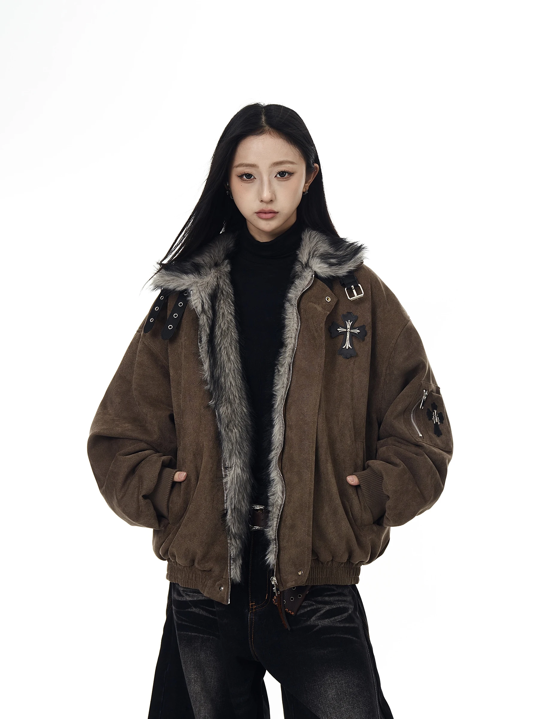 

Американская ретро-куртка Mountain Eagle с утолщенным воротником из искусственного меха, мужская и женская, зимняя, теплая, хлопковая, верхняя одежда