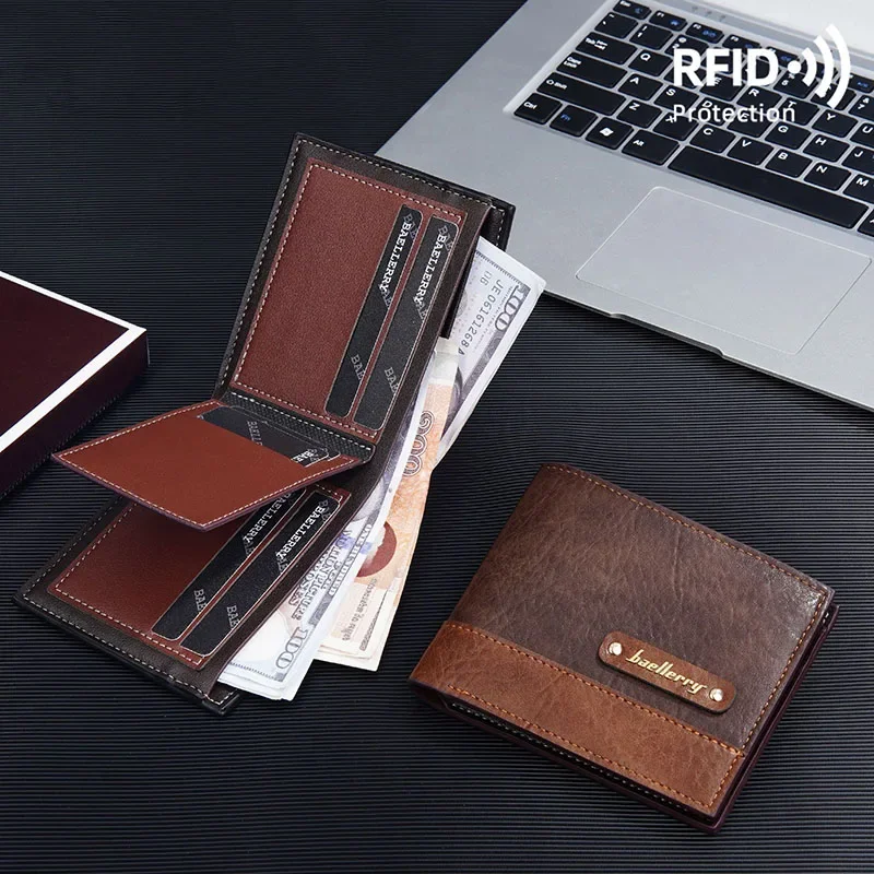 กระเป๋าสตางค์ dompet koin 2024สำหรับผู้ชาย, กระเป๋าสตางค์แฟชั่นกัน RFID ปิดกั้นกระเป๋าสตางค์หนังชายมีซิปกระเป๋าใส่เงินกระเป๋าเก็บบัตรธุรกิจ