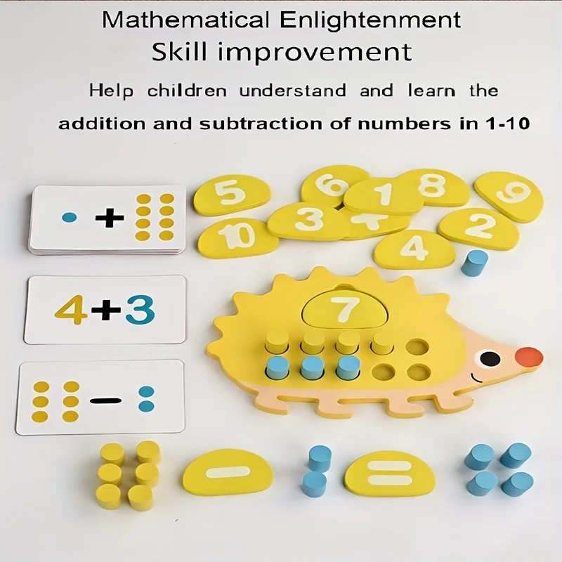 Jouet d'entraînement de compteur de chiffres mathématiques à dix grilles en bois hérisson, développement du sens du numéro de pensée logique pour les enfants pratiquant l'addition