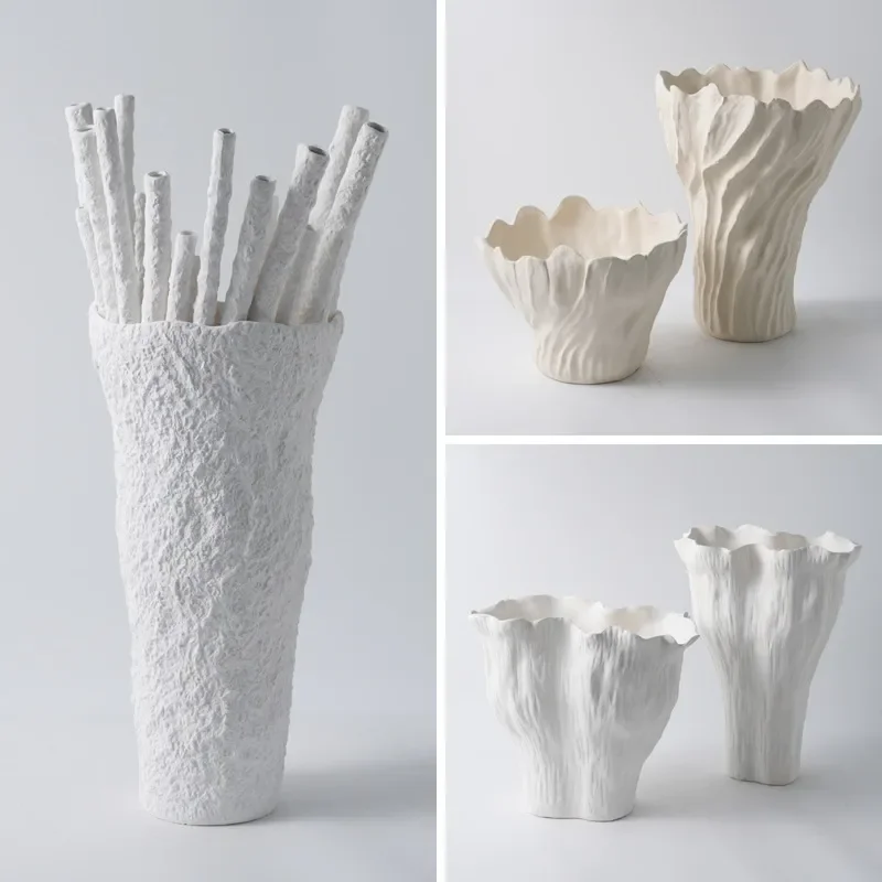 Modern Nordic Ceramic Vase Large Jingdezhen Flower Pot Minimalist Home Decor Living Room Entrance Ornament Creative Design