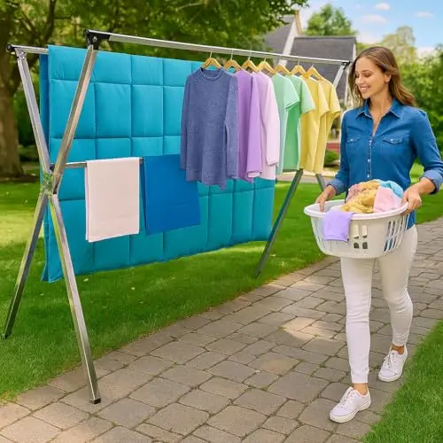 

Heavy Duty Foldable Laundry Drying Rack For Indoor And Outdoor Use With 20 Hooks, 79.55 Inches Extendable