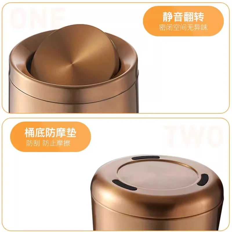 Stainless Steel Gold Double-Layer Trash Bin, Affordable Luxury, Bathroom, Living Room, Office, High Quality, 8L