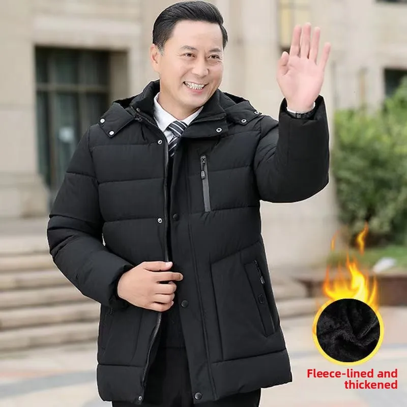 

Thiened down Cotton Jaet for Middle-Aged And ly Men Winter Outerwear Warm Fce-Lined Dad andpa Sle Casual Coat
