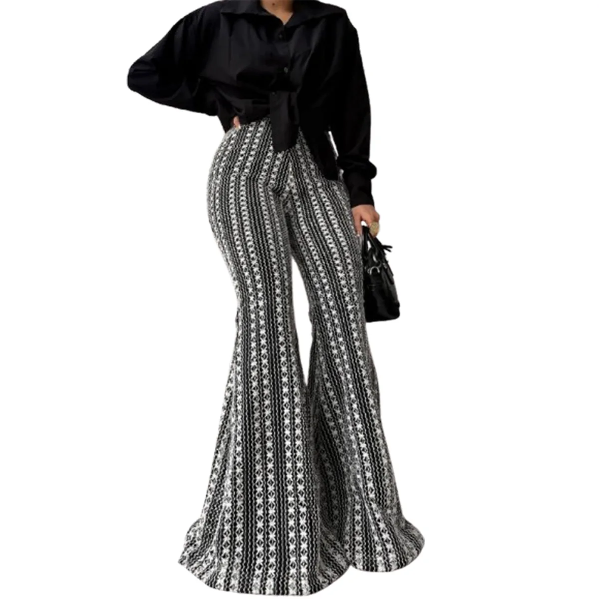 2025 Autumn New Product Slim-fitting Striped Mid-waist Elastic European and American Flared Pants Casual Pants Cw61452