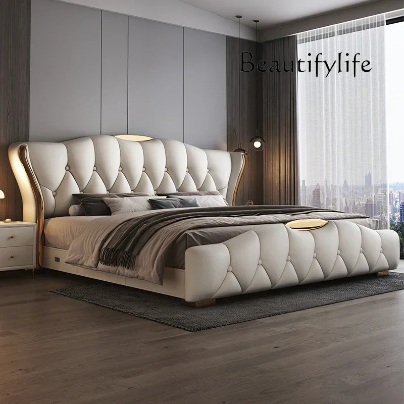 II Kp Bedroom Furniture Modern Leather Double Bed Headboard Frame Cama De Casal King Bed 150X200 Wood Shelve Luxury Modern