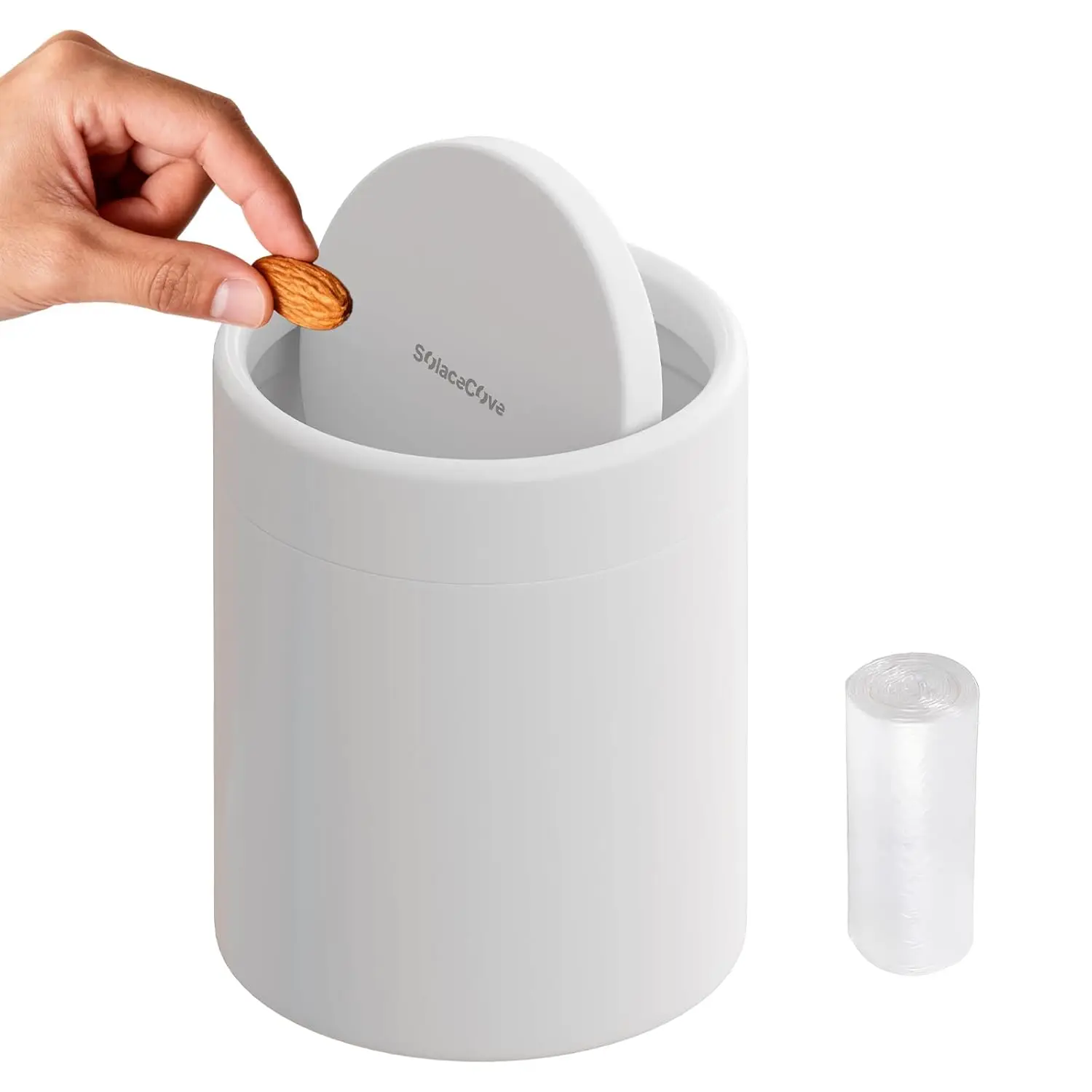 

1.5L Mini Desk Trash Can with Lid, Brushed Stainless Steel Swing Top Bin for Desktop, Car, Office, Kitchen, Includes Trash Bags