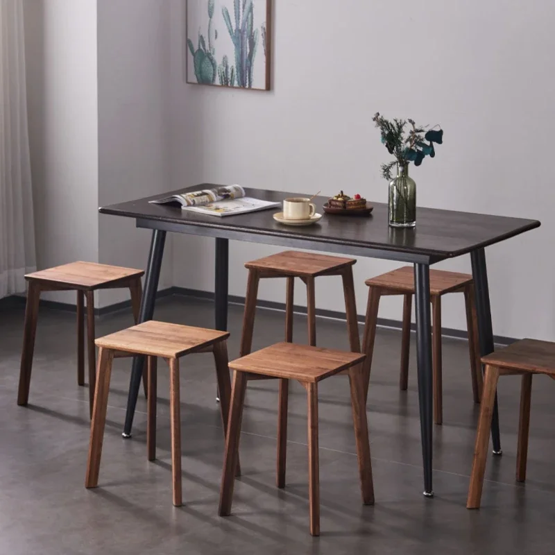 North American Black Walnut Solid Wood Stool Stackable Round Seat Wooden Dining Bench Low Wooden Chair for Kitchen Dining Room image 3