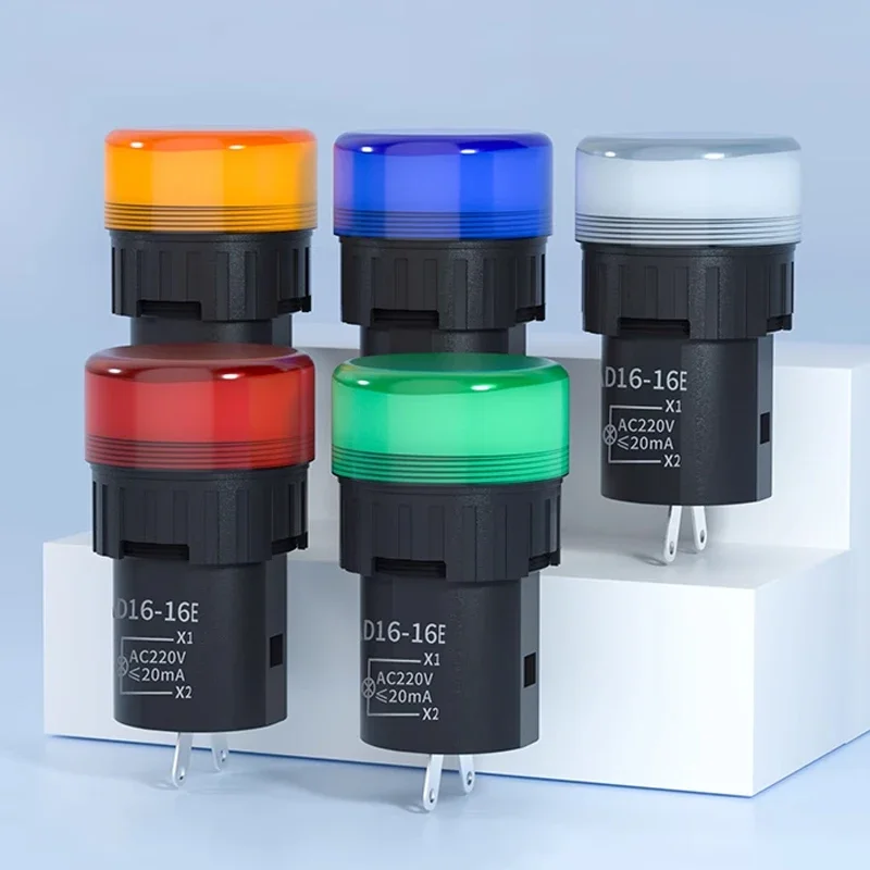AD16-16E LED Indicator Signal Light Opening 16mm 6V 12V 24V 110V AC220V AC380V Red/Green/Yellow/Blue/White
