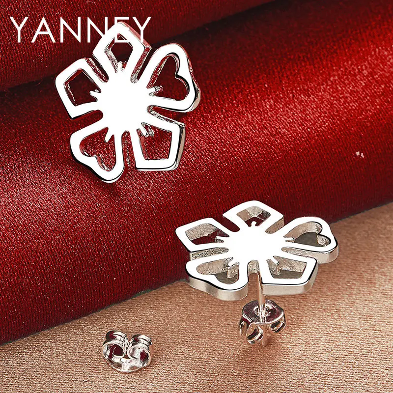 High Quality 925 Sterling Silver Exquisite Flower Stud Earrings For Fashion Women Wedding Party Favors Jewelry Accessories