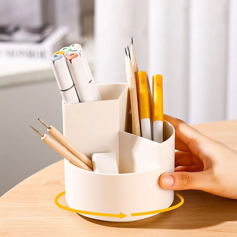 Stationery Organizer 360° Rotating Pen Holder 3-Grid Storage Box Makeup Brush Holder Multifunctional Waterproof