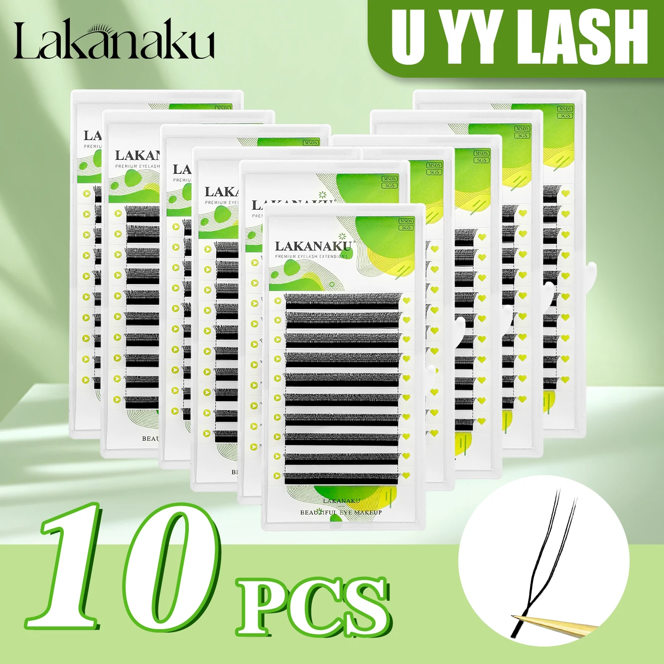 

LAKANAKU 10 Case YY U Eyelashes Extensions U YY Lash Bloom Eye Lashes Natural Soft DIY Premade Fan U Shaped lash Extensions