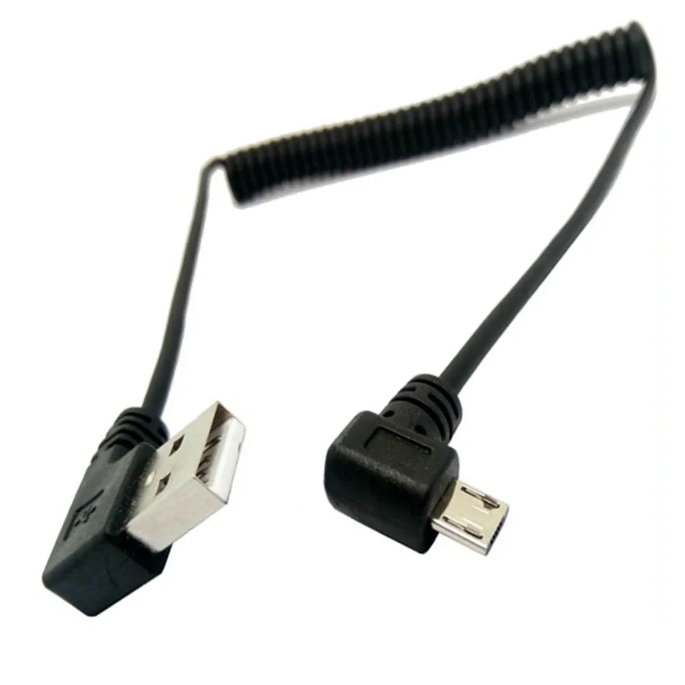 

Micro usb male 90 degree right angled usb male left/right angled spring retractable stretch cable sync data load 1m