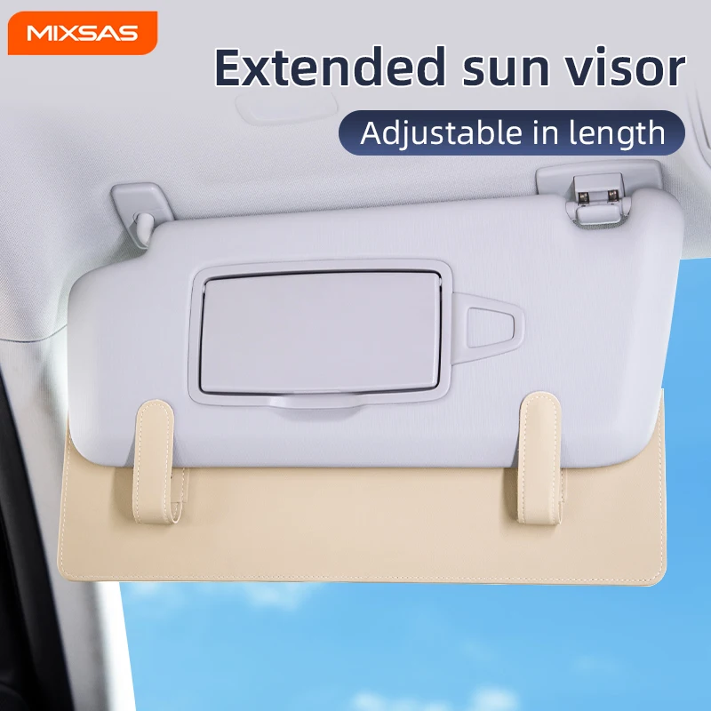 

MIXSAS Car Sunshade Extender Adjustable Sun Shade Extension Board Anti Glare PU Leather Extension Panel for Car Interior Decorat