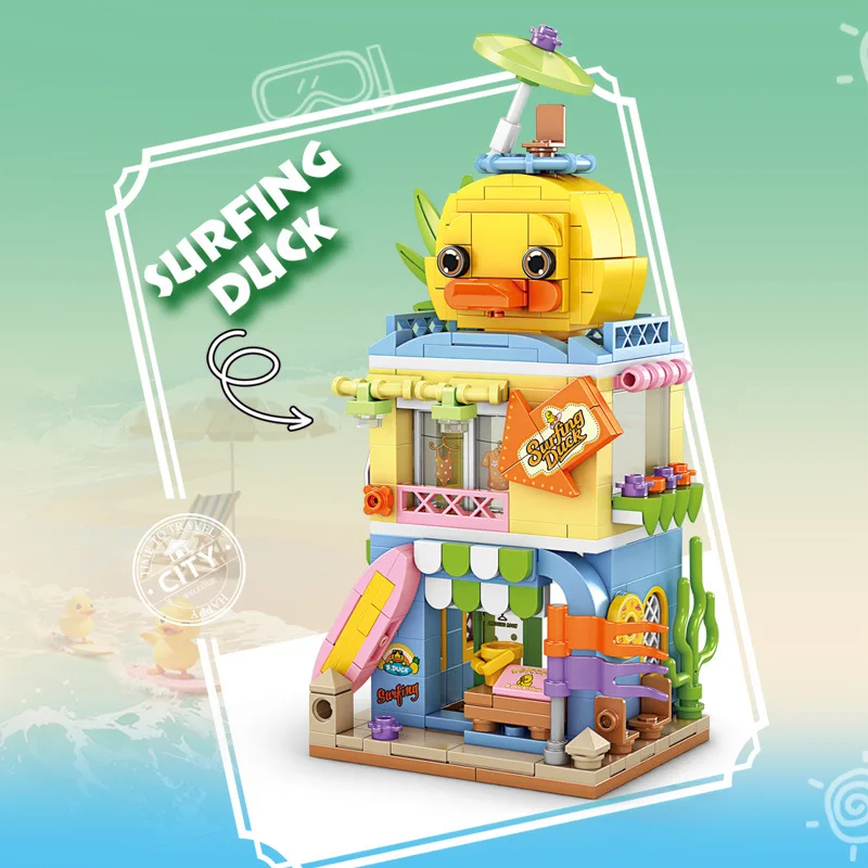 Street View Series Building blocks Izakaya Shaved Ice Shop Takoyaki Shop Coffee shop Panda Tea House model children's gift
