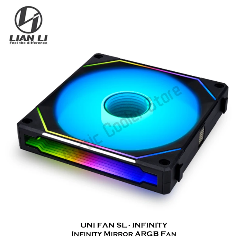 UNI FAN SL-INFINITY LIAN LI UNI Fan SL Infinity 140، مروحة مرآة Daisy Chain ARGB 14 سم، نظام L-Connect 3.0، لون أسود/أبيض