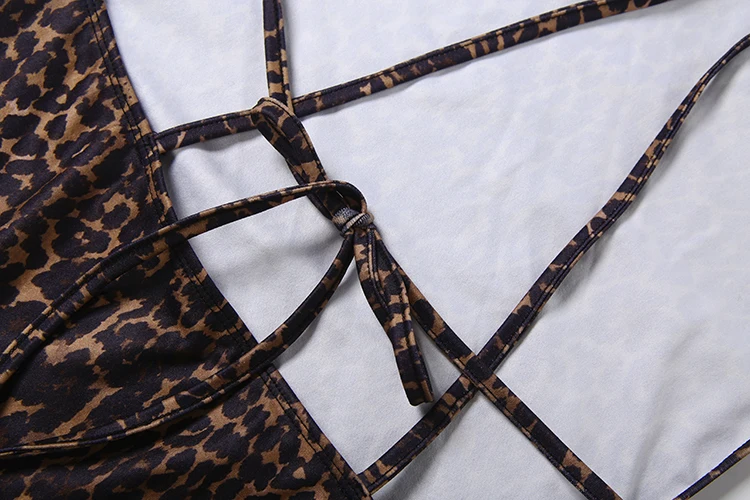 Weird Puss Bandage-Kleid mit offenem Rücken für Damen, Leopardenmuster, Mesh-Patchwork, unregelmäßiger Saum, tiefer Ausschnitt, modischer Trend, Party, figurbetont – Detail 7