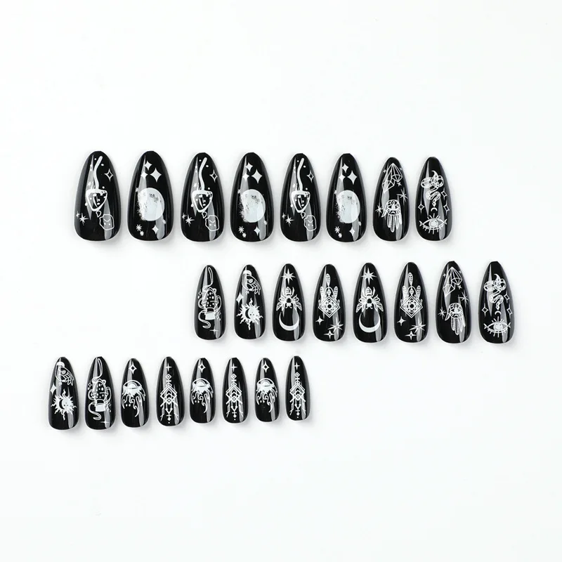 24 PCs Long French Star-moon Nails with 1 Jelly Gel and 1 Nail File image 2