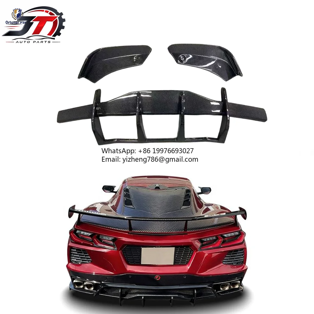JT New Carbon Fiber Exhaust Rear Bumper Diffuser Lip with Bolt-On Installation for Corvette C8 2020-2021