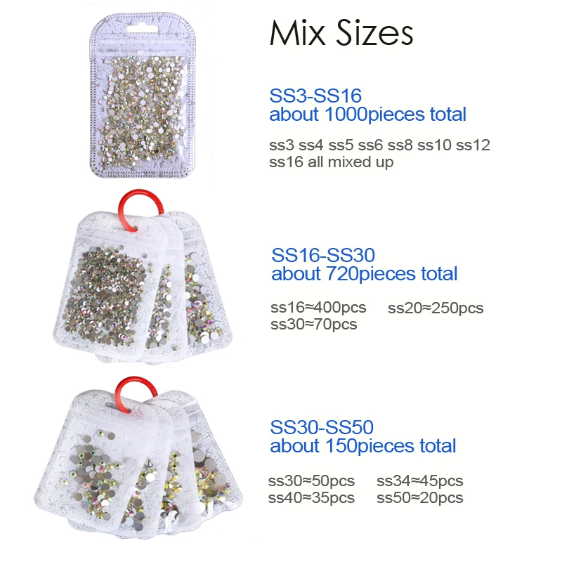 Promotion! Clear AB Non Hot Fix Rhinestones SS16 SS20 Flat Back Crystals Glass Stone Strass Glitters for 3D Nail Garment Wedding
