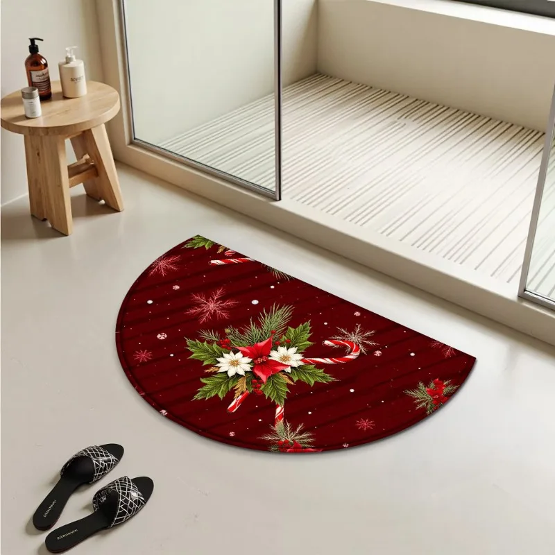 VIKAMA Tappetino semicircolare a tema natalizio, tappeto per porta d'ingresso della camera da letto, decorazione domestica antiscivolo e resistente all'usura