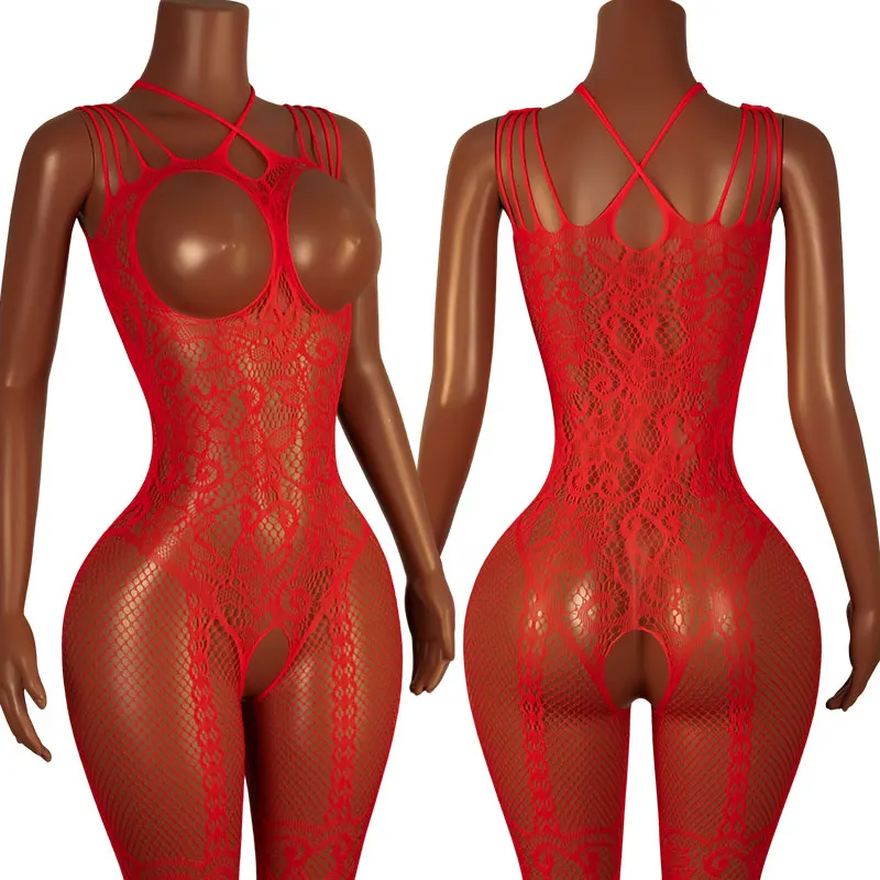 New Fishnet Full Open Breast Desire Underwear Sexy Crotchless Bodystockings One Piece Bra Exposed Bottom Panties Hot Lingerie
