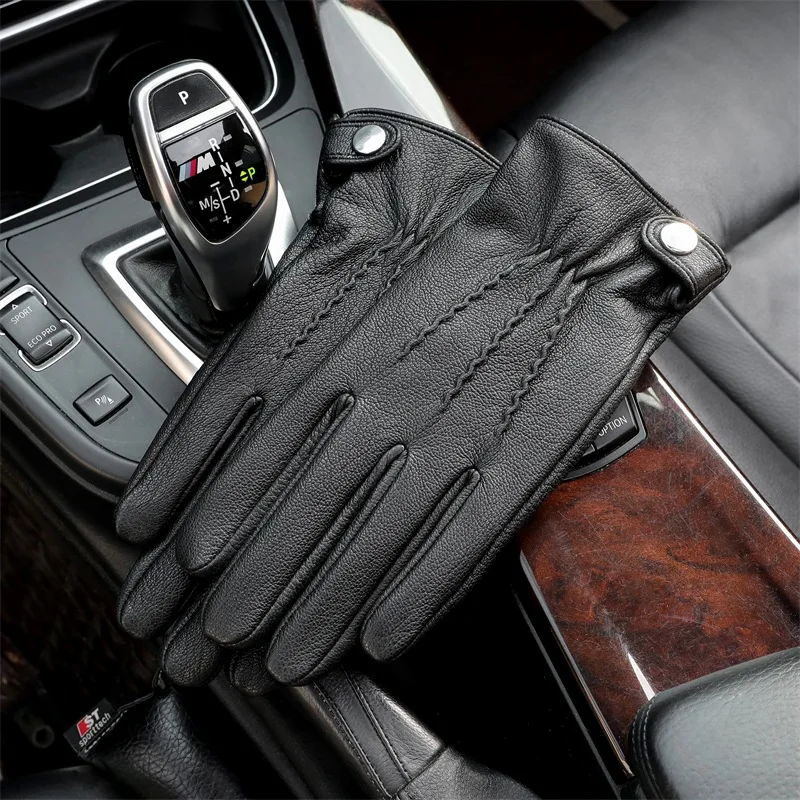 Sheepskin Gloves Men\'s Touch Screen High-Quality Leather New Hand-Stitched Thin  Lining Keeps Warm in Autumn and Winter