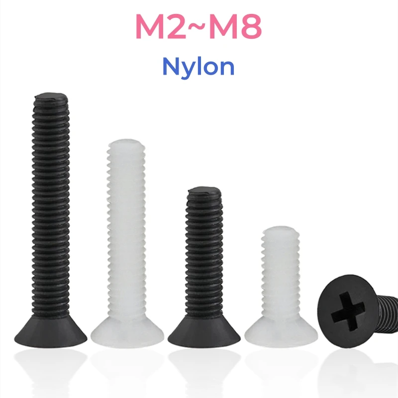 Black White PA66 Nylon Countersunk Head Screw M2 M2.5 M3 M4 M5 M6 M8 Plastic Phillips Flat Head Screws Bolts