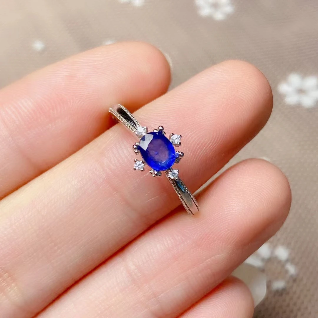 100% Genuine Sapphire Ring for Engagement 0.4ct 4mm*5mm Blue Sapphire Ring 925 Silver Jewelry for Woman