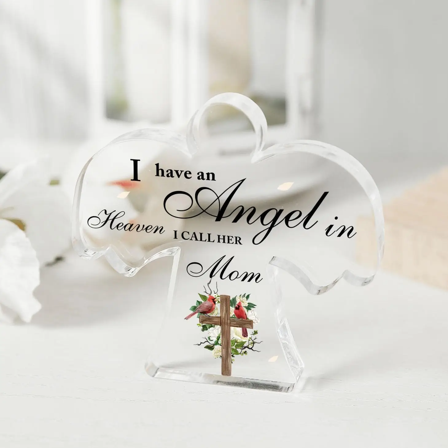 Memorial Cardinals Gift, Angel Acrylic Cardinal Bereavement Memorial Sign Decor, Condolences Remembrance Grief Gift