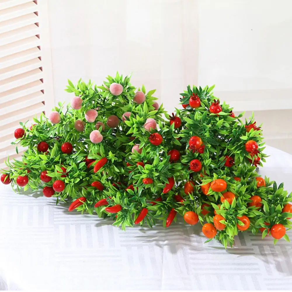 

1Pc Artificial Flower Fruit Bouquet Miniascape Artificial Pepper Pomegranate Peach Orange Branch Bonsai Artificial Flowers