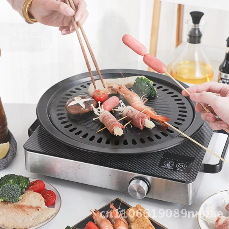 

Черное антипригарное покрытие, круглая электрическая керамическая плита, тарелка для барбекю, коммерческая световая волновая печь, безопасный железный противень для выпечки в корейском стиле