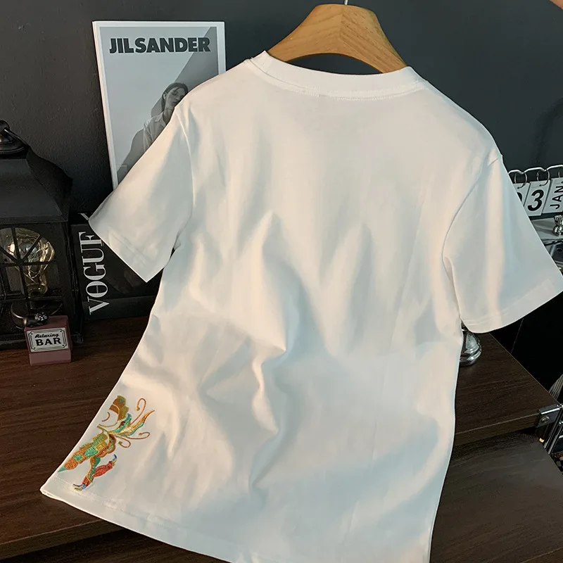 النمط الصيني التطريز الراقية الرجال الصيف تصميم شخصي عارضة أزياء العرقية نمط قصيرة الأكمام تي شيرت