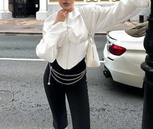 

Waist Folded Round Neck Long Sleeved Shirt, High-End and Versatile Cardigan, Women's Clothing