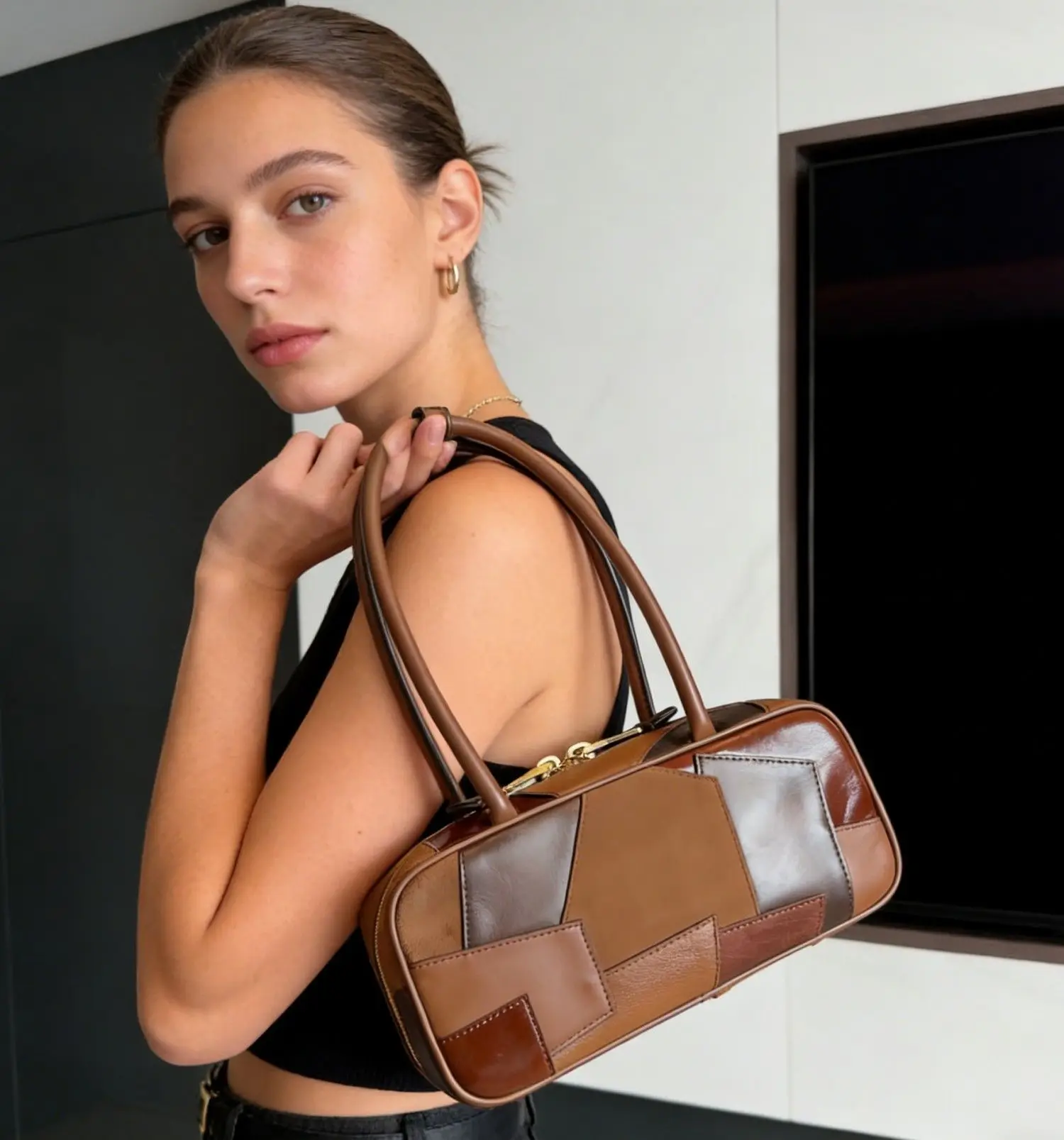 

Ретро-рюкзак для женщин в коричневых тонах с цветными вставками, классическая сумка через плечо с верхней ручкой, универсальный повседневный рюкзак