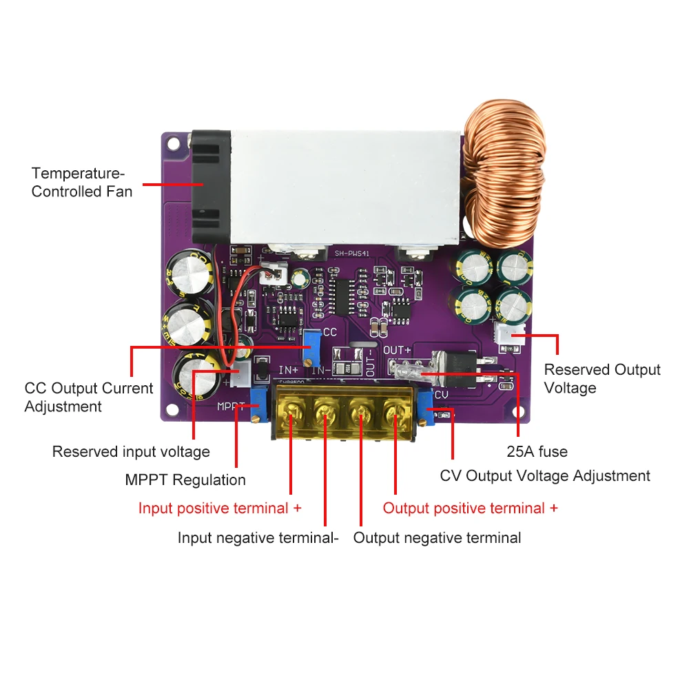 Понижающий преобразователь MPPT DC18-90V 800 Вт, контроллер солнечной зарядки 0-25A, регулируемый понижающий модуль, универсальный для хранения литиевых батарей