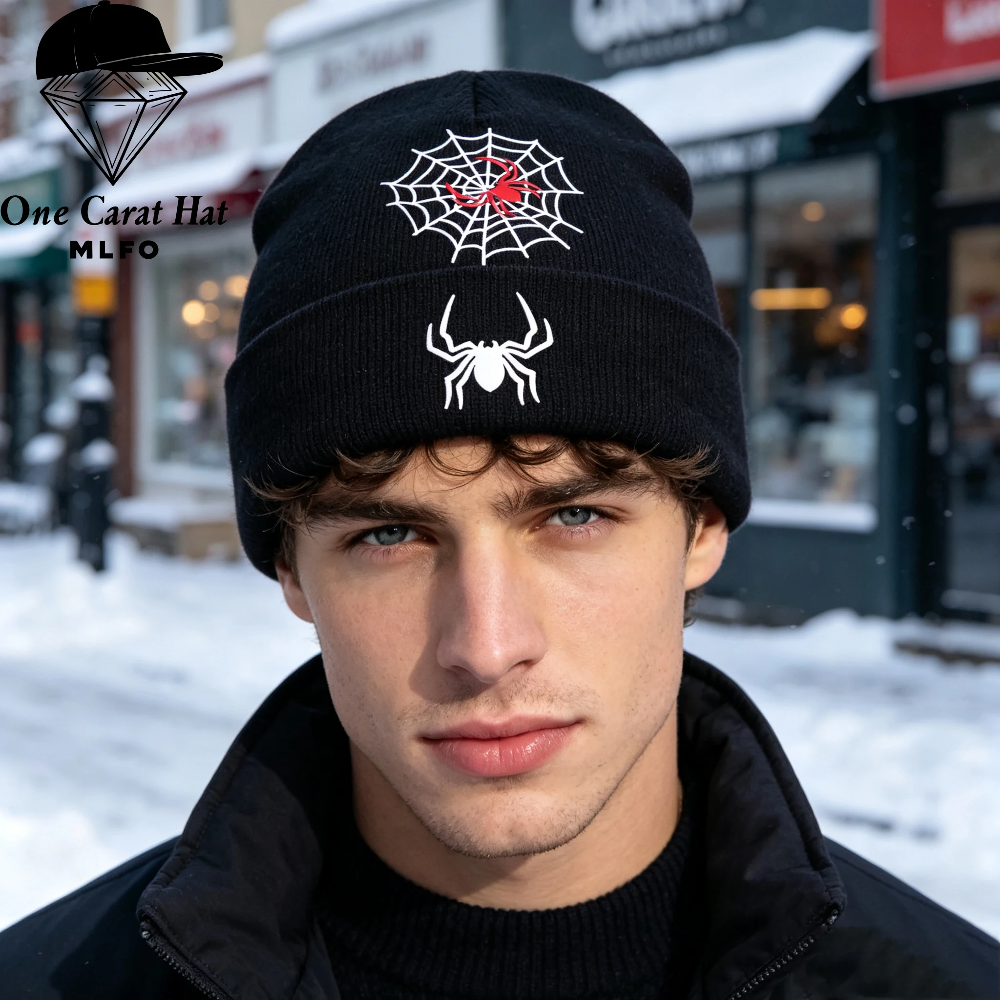 Adult Spider Web Print Knit Beanie, Gothic Street Style, Halloween Festival Party Headwear