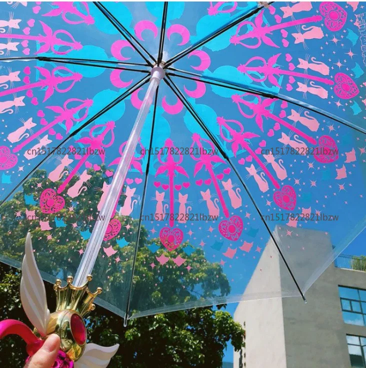 Glowing Sailor Moon Umbrella Hand Painted Sakura Magic Wand Transparent Princess Cute Anime