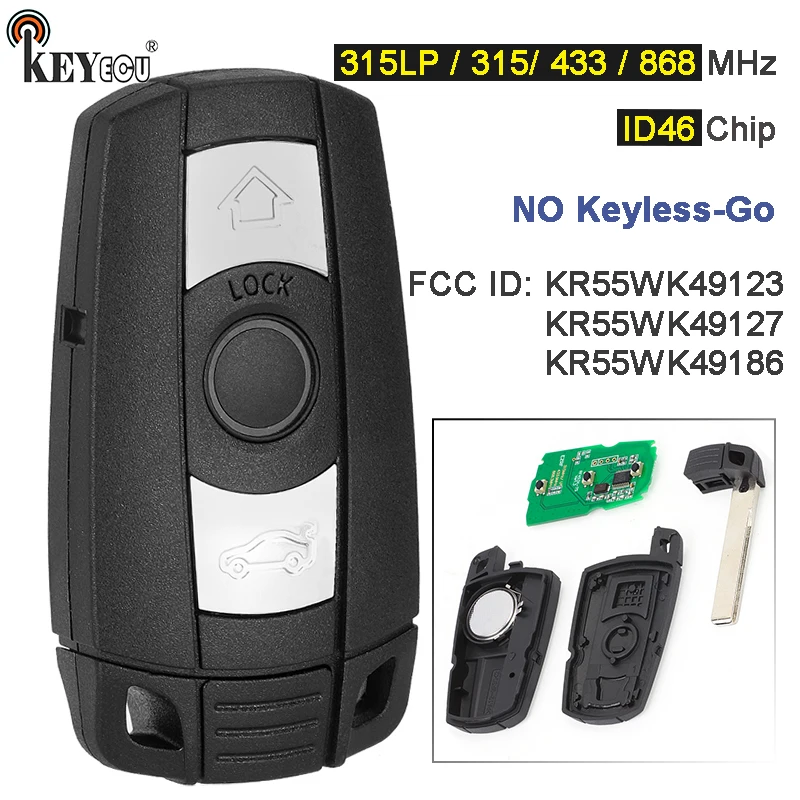 

KEYECU 315/315LP/433/868MHz PCF7953 Chip CAS3+ KR55WK49127 KR55WK49123 Replacement 3 Button Remote Key Fob for BMW 3/5 Series