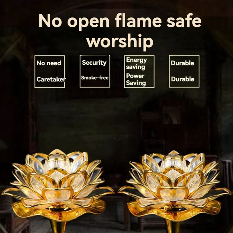 2Pcs LED Lotus Buddhist Lights  Buddha Lotus Lamps Plug In Or Battery-Operated Buddhist Lamp US Plug Gold 58 Songs