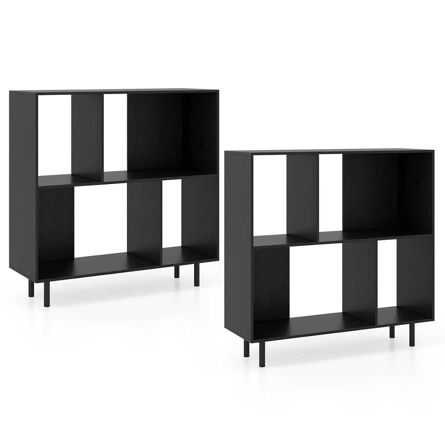 4 Cube Storage Organizer 2 Tier Bookcase Metal Legs Open Compartment Wooden Shelf Modern Cubby Living Room Black, Customized