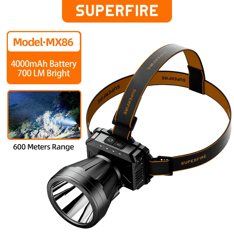 

SUPERFIRE MX86 Induction Headlamp USB-C Rechargeable Headlight 10W High Power Head Flashlight 4000mAh Camping Fishing Lantern