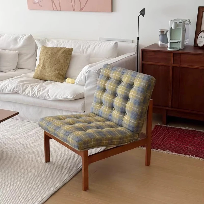 

Retro sofa chair casual single chair, medieval plaid fabric single chair small apartment living room ins