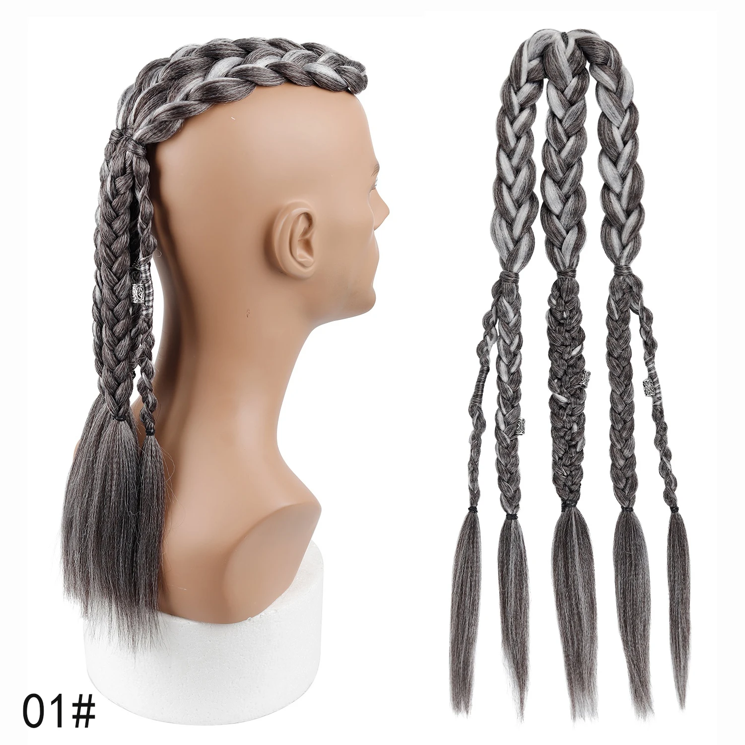 Men's Viking Mohawk Cornrow Braided Ponytail Wig