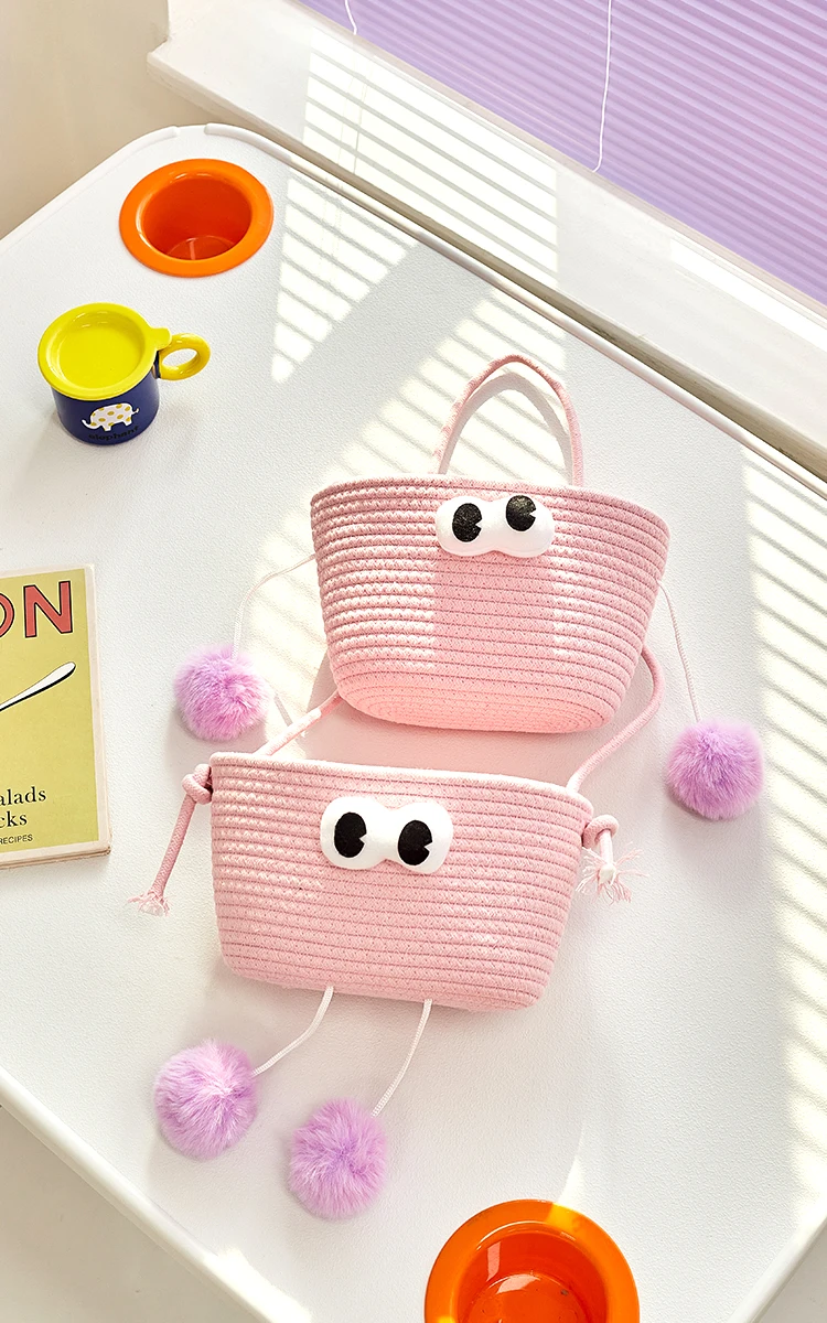 Cute Big Eyed Monster Creative Hanging Basket Cartoon Home Double Layer Storage Basket Simplified Weaving Storage Basket