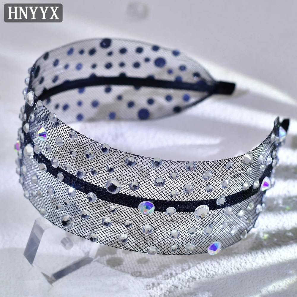 HNYYX Rhinestone Headband Wide Brim Baroque Hair Hoop Vintage Hair Accessories for Women Festival Headwear Party Head Piece A66