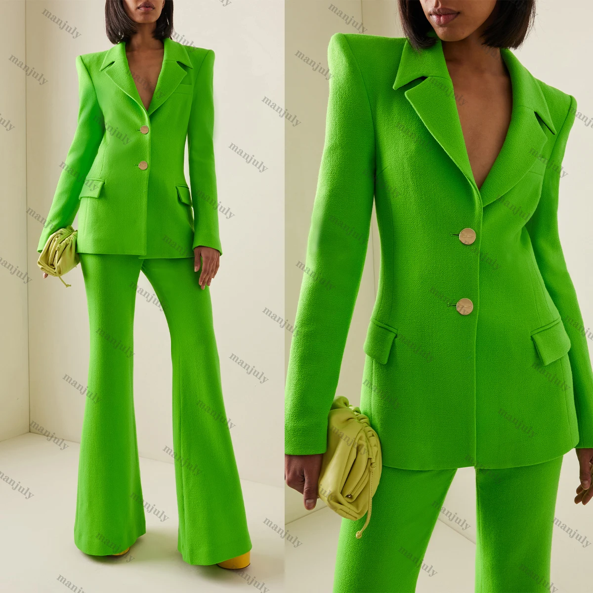 

Red Carpet Green Women Blazer Casual Peaked Lapel One Button Jacket 2 Pieces Prom Celebrity Custom Made Suits