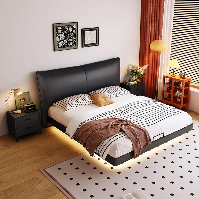 

-Italian Light Luxury Ecological Leather Double Bed Network Red Bedroom Furniture Wedding Bed