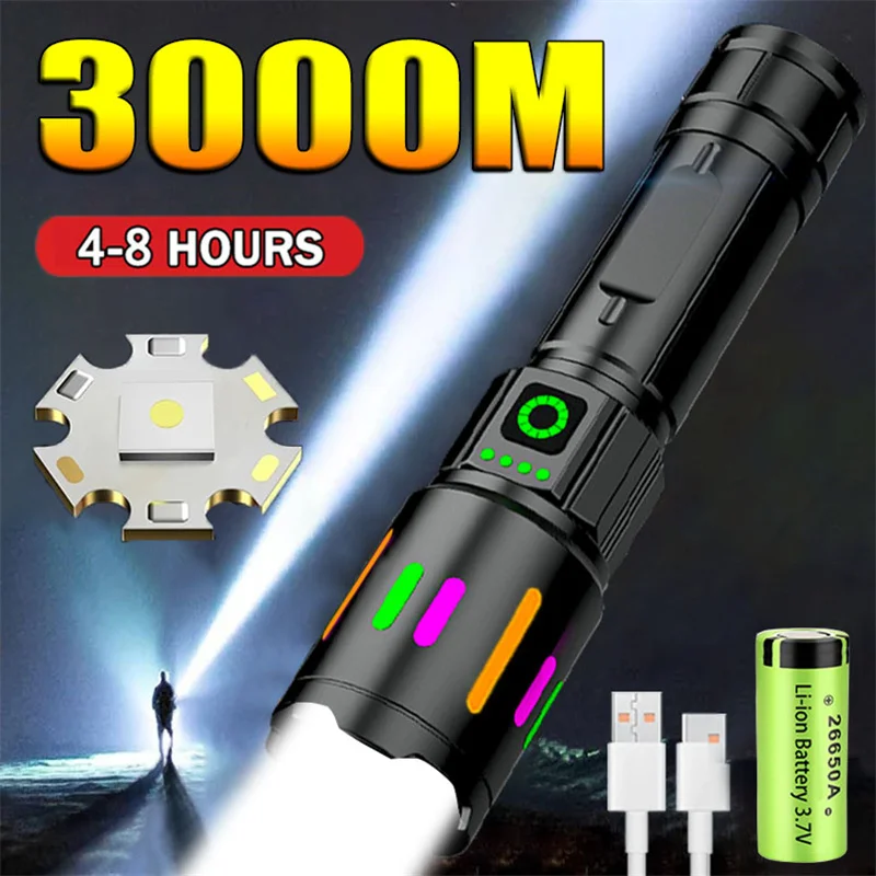 High Power LED Flashlights 1000000 Lumen Super Powerful Torch Ultra Powerful Flashlight For Camping,Outdoor,Emergency Use