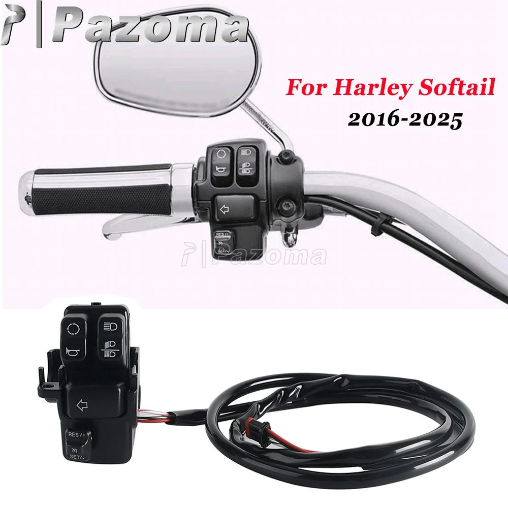 

Motorcycle Hand Control Cruise Switch W/ Wiring Harness For Harley Softail Slim Heritage Classic Fat Boy Deluxe Street Bob 2016+